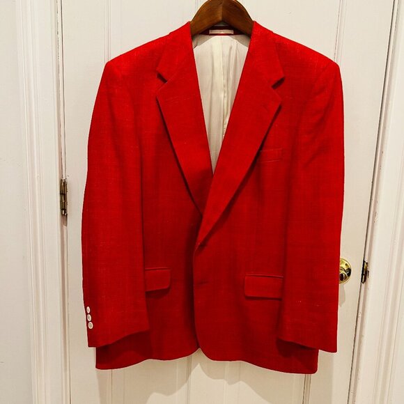 Alan Lebow for Hartz Mens Silk Woven Knit Buttoned RED Blazer Sport Coat Size 44 - Picture 2 of 16
